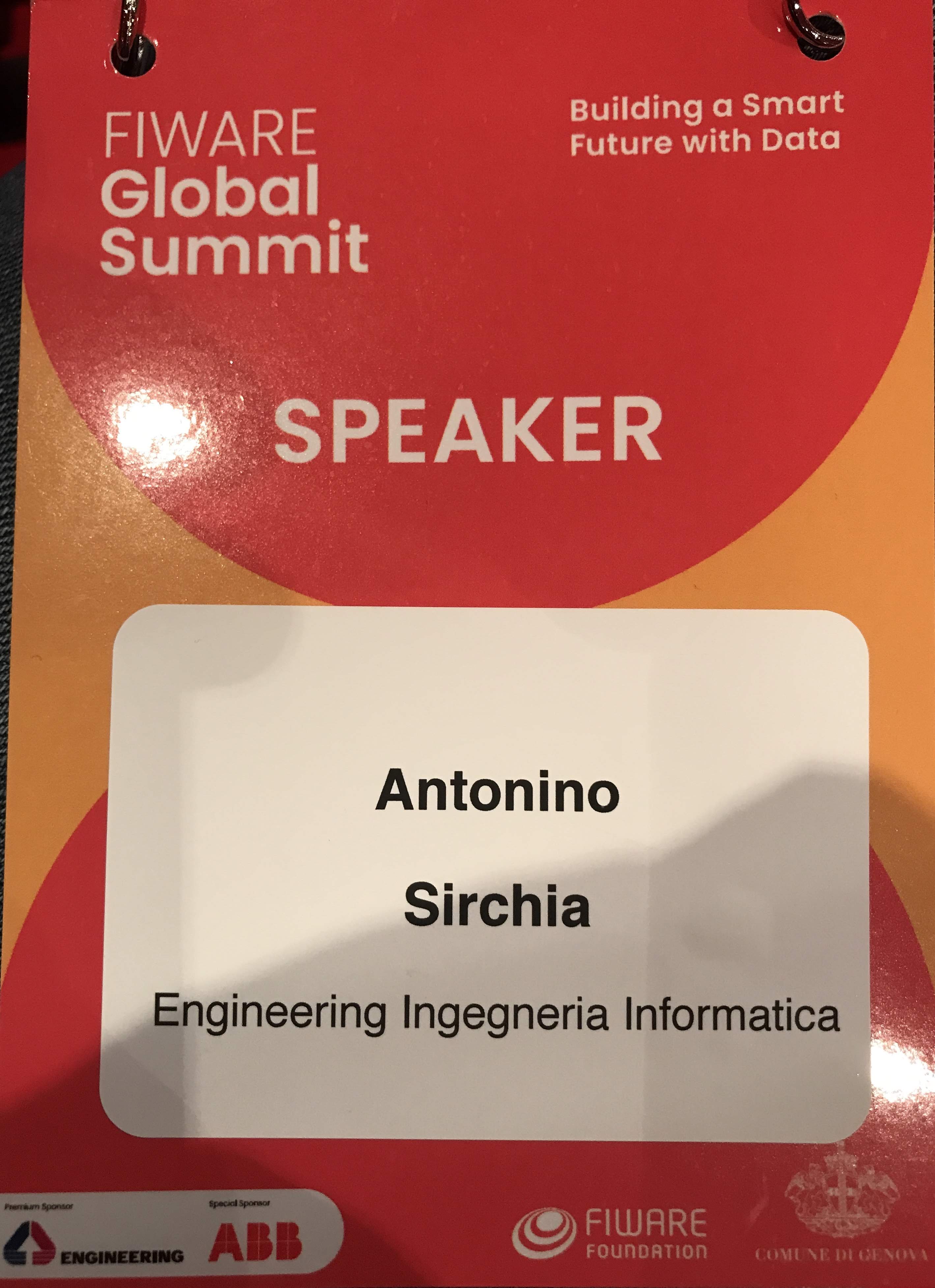 Antonino Sirchia Speaker al FIWARE Summit di Genova